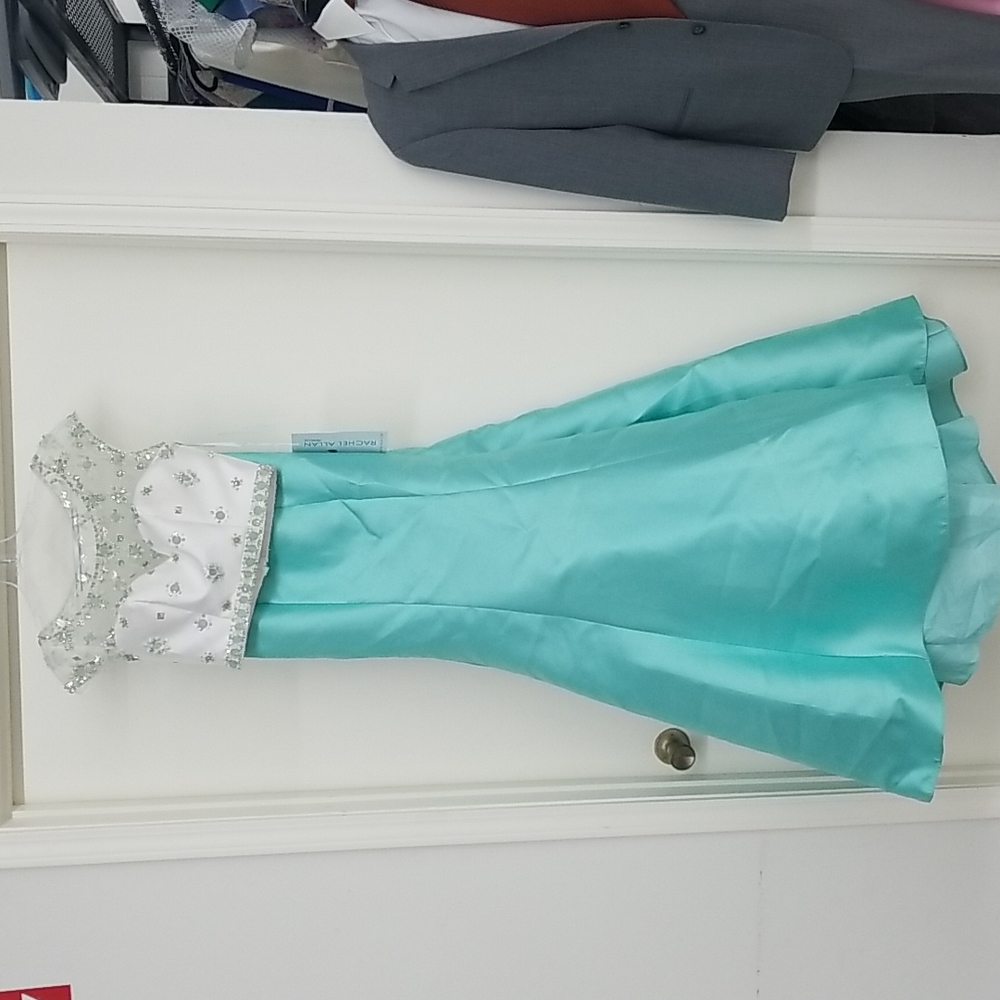 Rachel Allan Turquoise and White Prom Gown